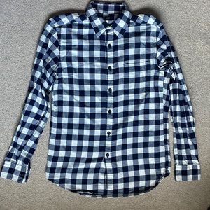 Used Uniqlo sz XS 100% cotton white/blue button down plaid shirt